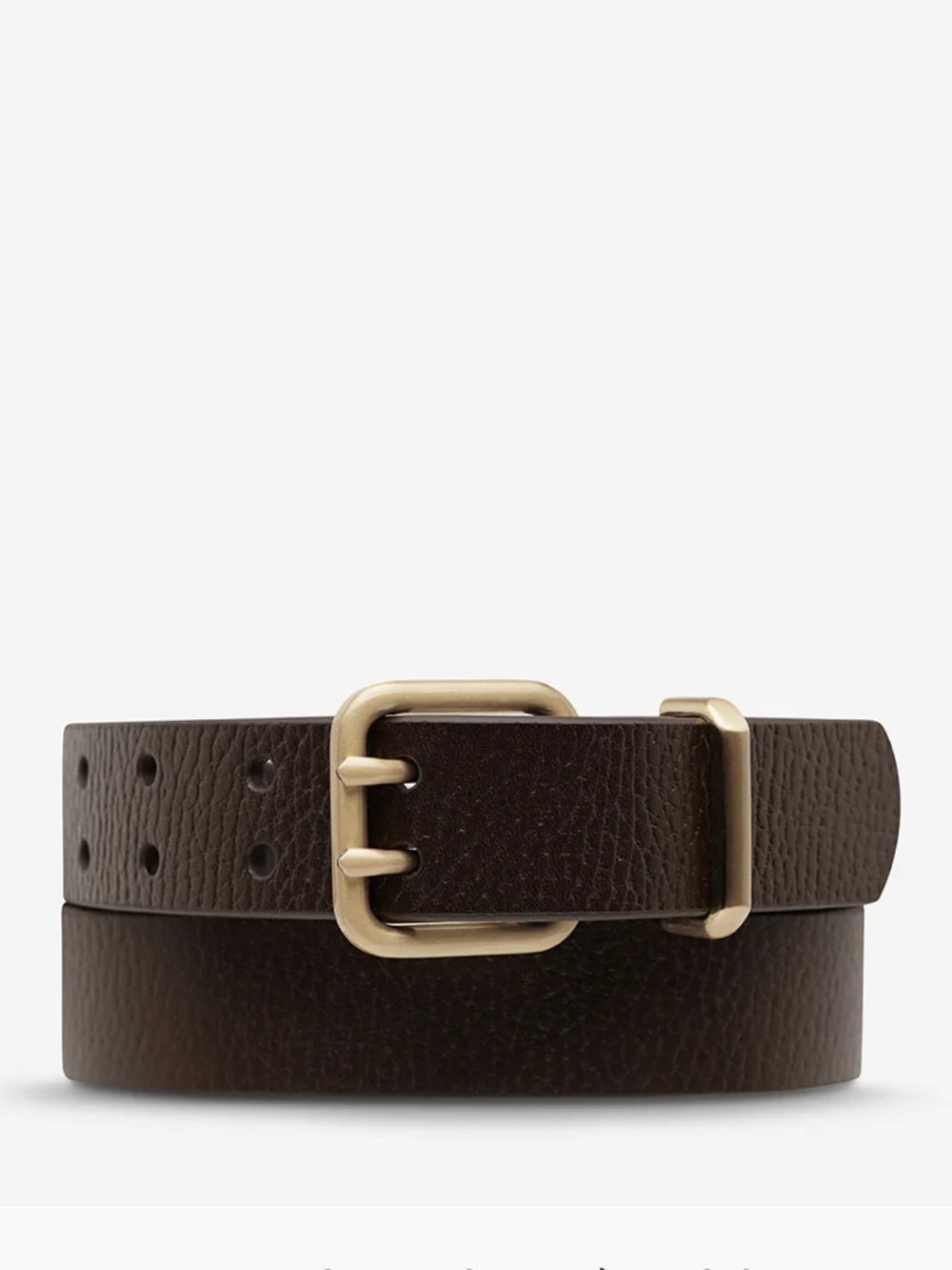 Status Anxiety Barely Moving Leather Belt in Chocolate and Gold